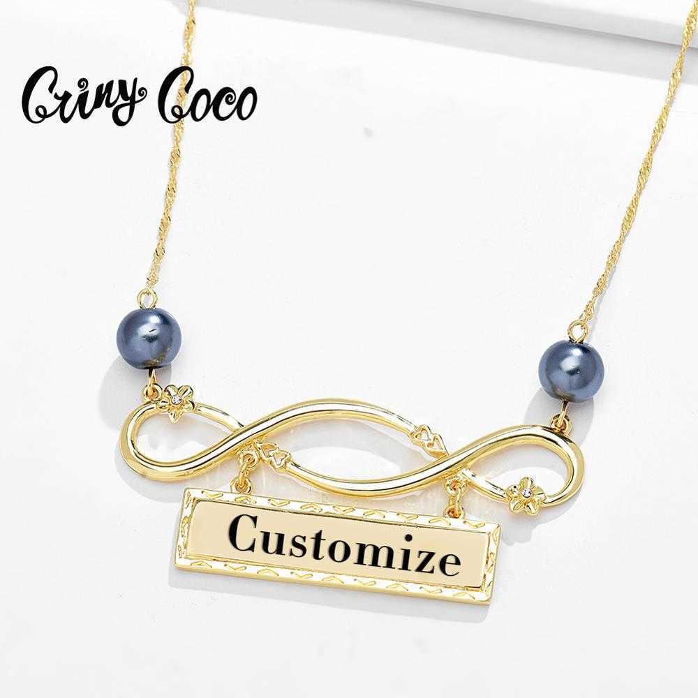 

Cring Coco Personalized Gold Necklaces for Women Fashion Hawaiia Pearl Chain Infinity Geometric Pendants Necklace Year Gifts