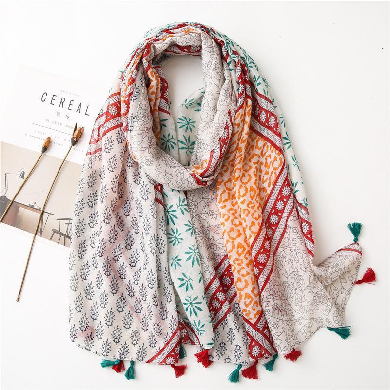 

Scarves 2021 Cotton Linen Scarf Women Winter Warm Gauze Silk Color Matching Floral Beach Towel Spring And Autumn Shawl, Blue;gray