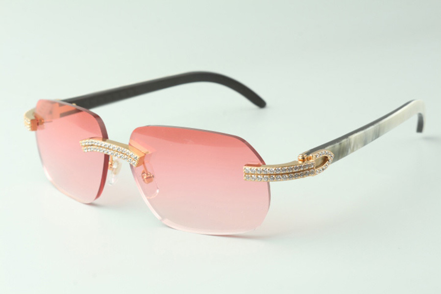 

Direct sales double row diamond sunglasses 3524024 with mixed buffalo horn temples designer glasses, size: 18-140 mm