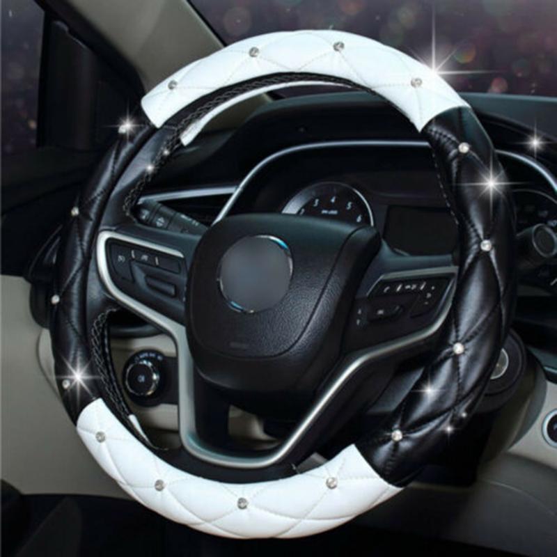 

Steering Wheel Covers 1 Pcs Car Cover PU Leather Protector Rhinestone Decorative Anti-Slip Universal Interior Accessories