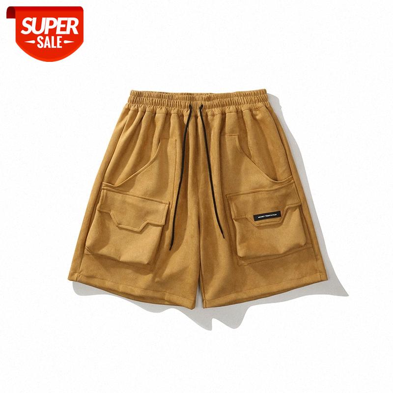 

LawFoo Chinese men's three-dimensional pocket suede five-point pants casual shorts #KL9L, Black