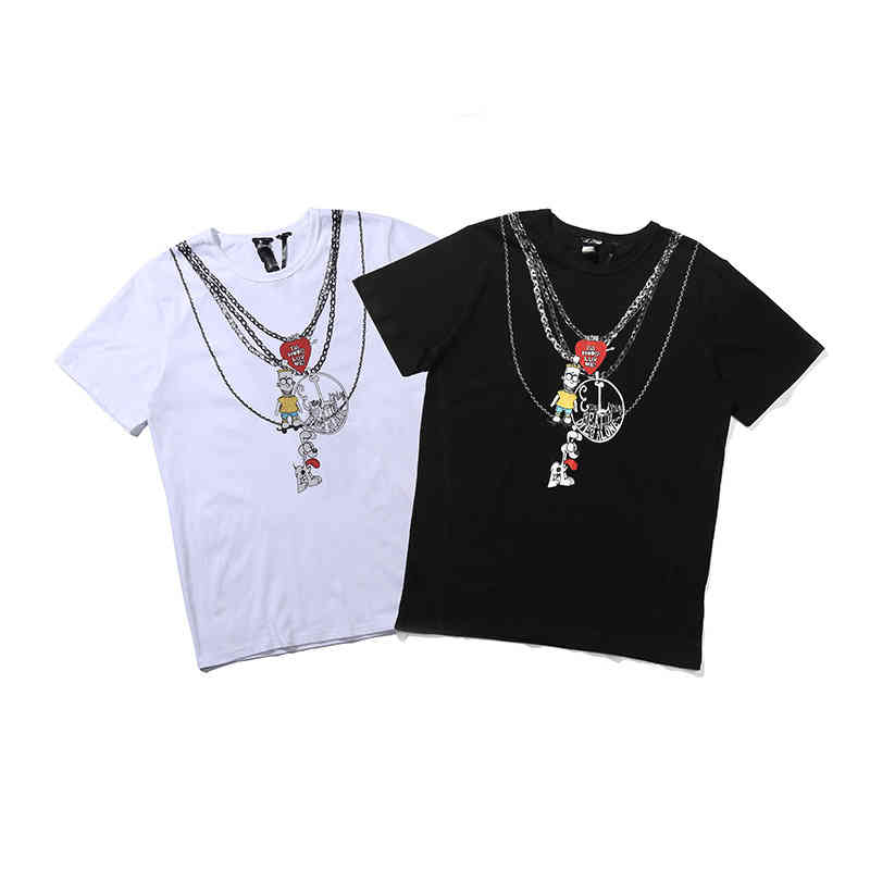 

Vlones summer series men's and women's short sleeve street youth trend T-shirt md, White;black