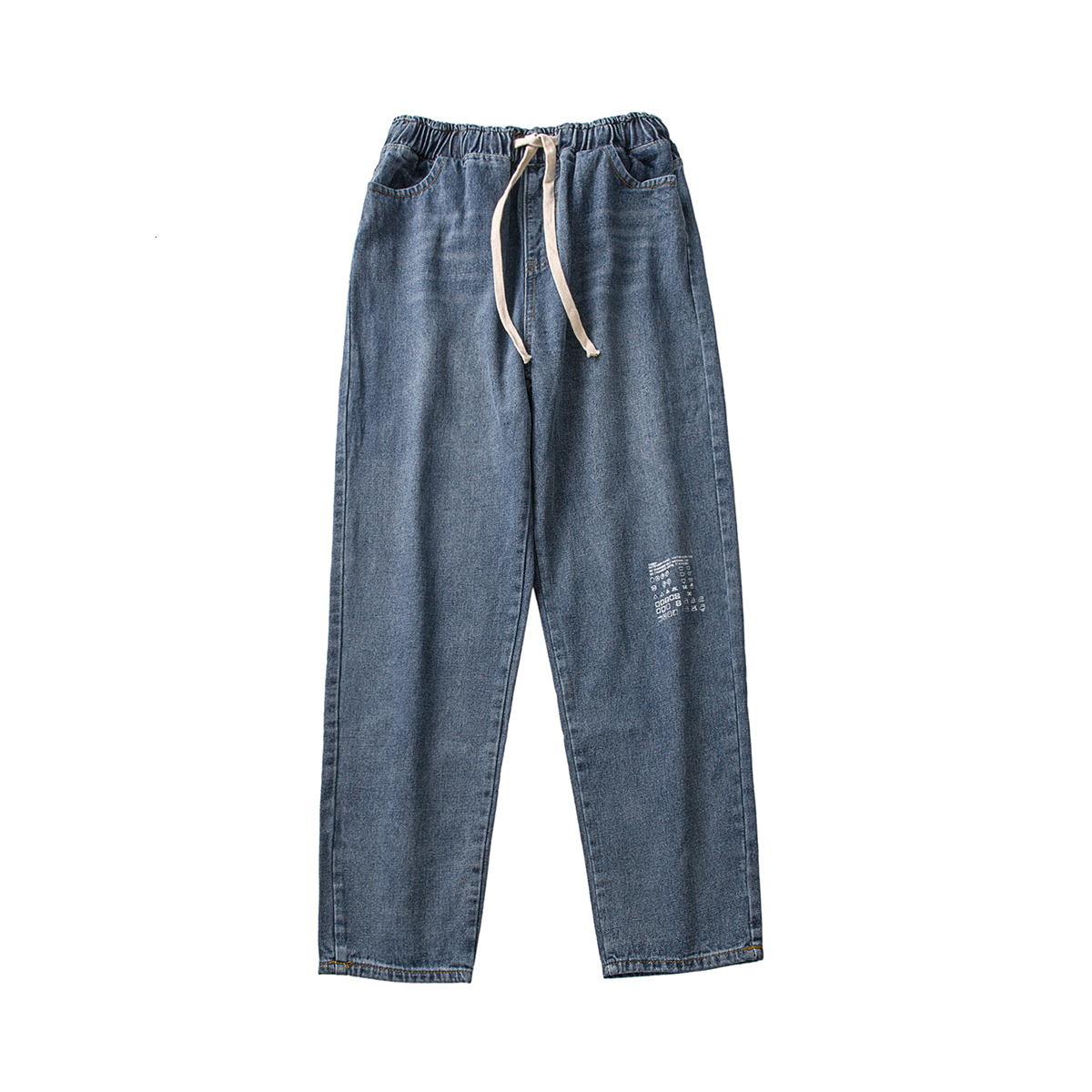 

2021 New Fashion Designer Men Straight Dark Blue Color Printed Mens Casual Biker Denim Jeans Male Stretch Trouser Pant W2M5