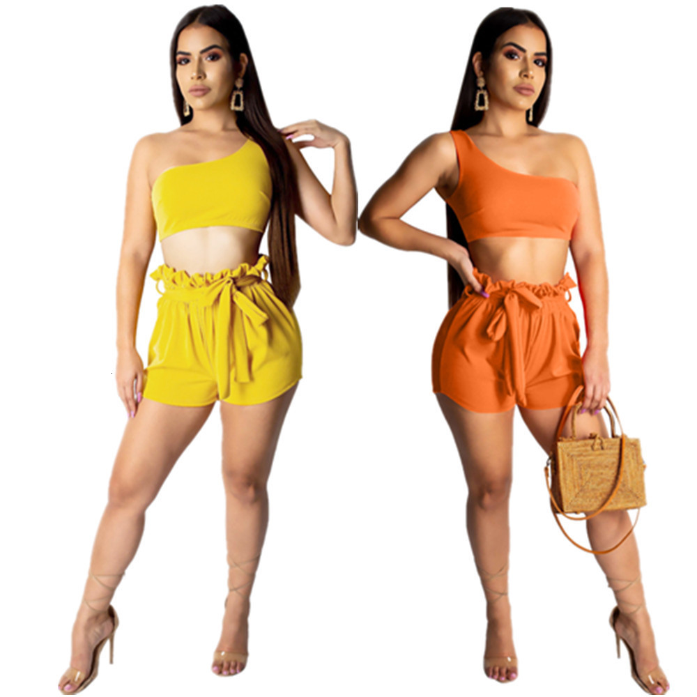 

2021 New Spring Summer Women Two Piece Set Top and Pants Plus Size Outfits Tracksuit Sweatsuit Solid Active Fashion Sets Lzgi, Yellow