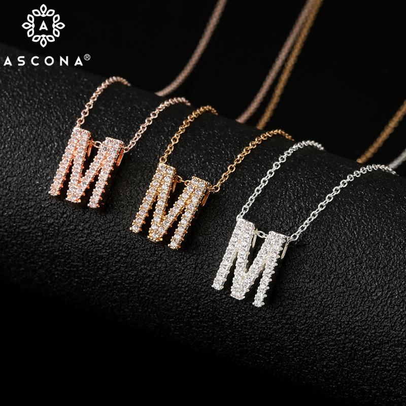 

Pendant Necklaces Ascona 2021 Fashion Zircon M Letter Shape Necklace For Women Shining Gold Silver Color Jewelry Girl Friend Gift