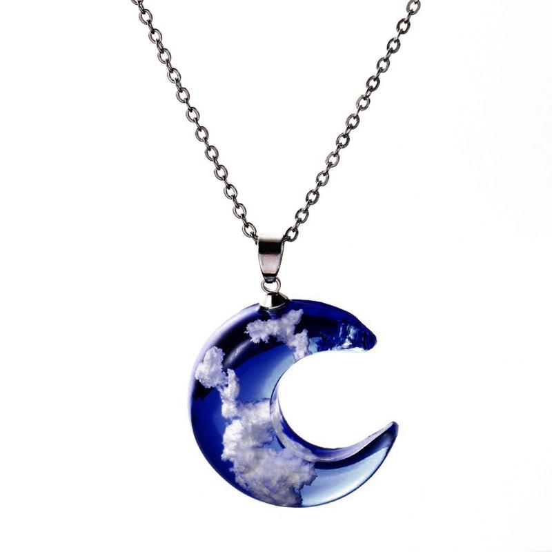 

Chains Transparent White Jewelry Sky Nature Cloud Necklace Blue Gift Resin Ladies Necklaces & Pendants, Silver