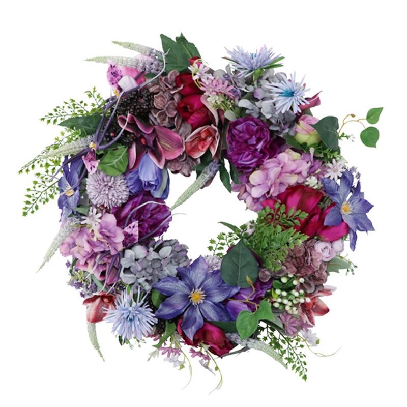 

Provence Wreath Artificial Spring Wreath for Front Door Wedding Wall Window Indoors Party Farmhouse Home Decor, As shown
