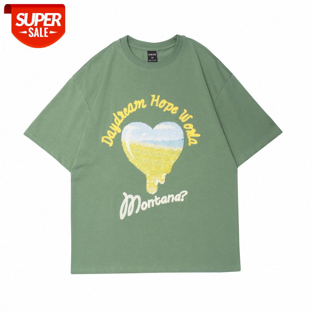 

Love letter printing short-sleeved T-shirt men's lazy street loose half-sleeved round neck five-point sleeves #Em5X, White;black