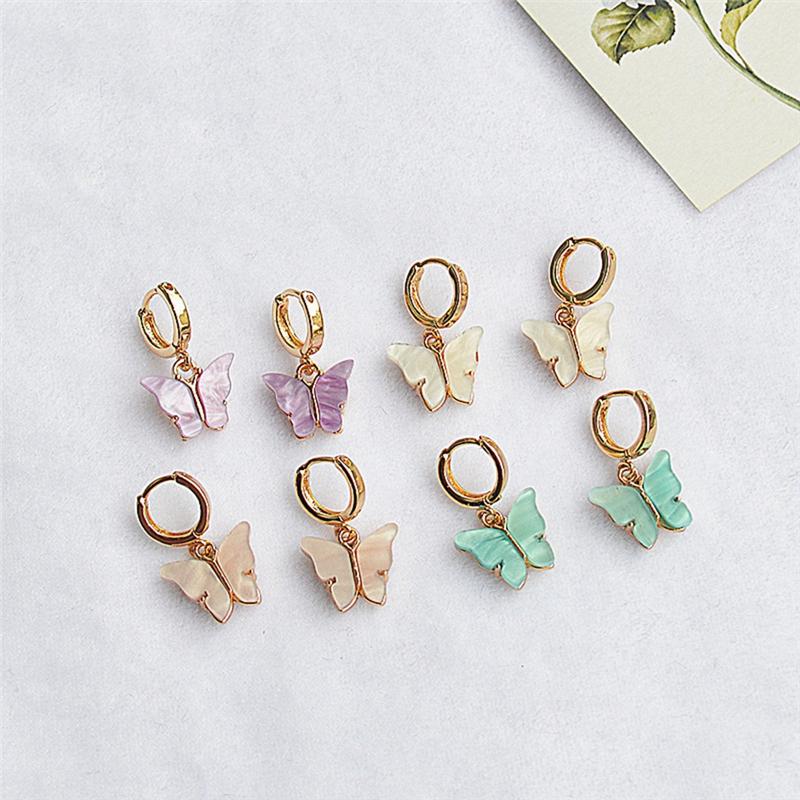 

Dangle & Chandelier Pinksee Sweet Fashion Candy Color Acrylic Butterfly Drop Earrings Women Girls Charm Small Circle Insect Ear Jewelry Gift