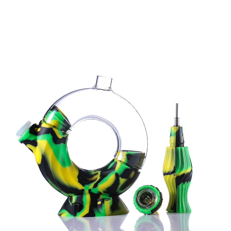 

Silicone water pipe detachable Round shape bong Nector collecter kit metal tips and wax container,dabber tool