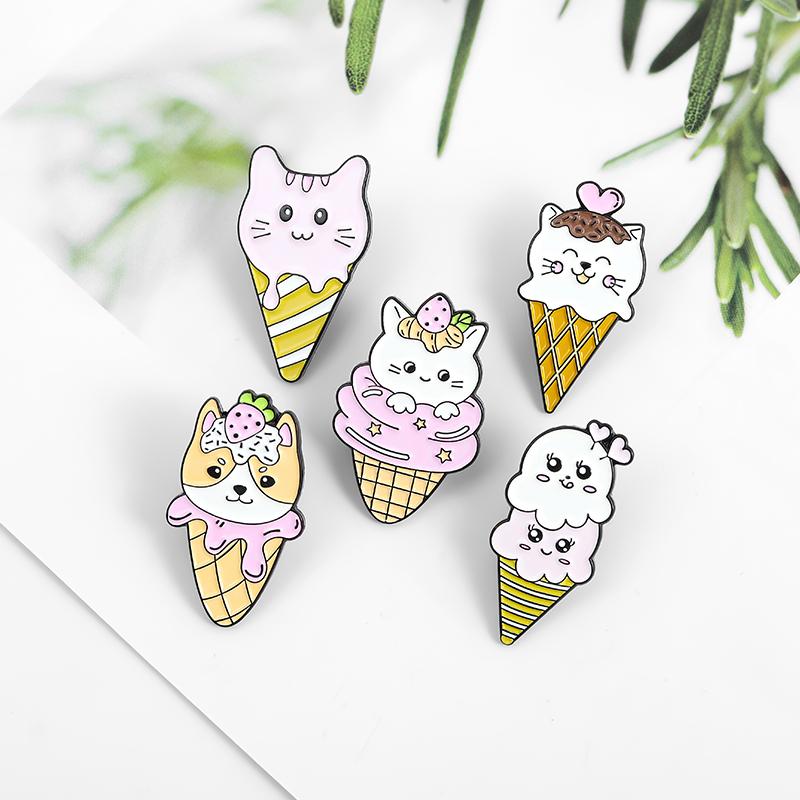 

Pins, Brooches Cute Cat Puppy Enamel Pin Strawberry Cream Brooch Clothes Backpack Lapel Animal Buckle Custom Badge Gift For Friends