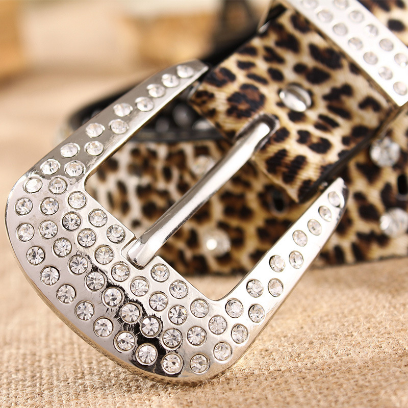 

2021 New Genuine Grain Inset for Fashion Pin Buckle Waist Women Rivet Set Auger Leather Belt Female X0va, Black