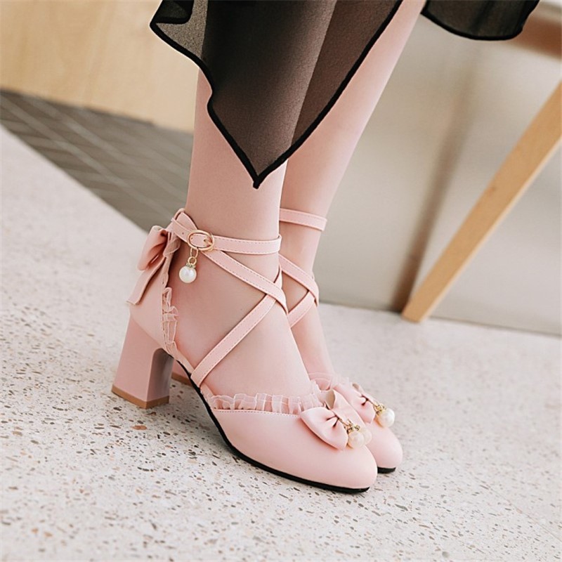 

Sweet Jumping Meades Girls of the Female Kawaii Japanese Beautiful Anime Lolita Harajuku Women Bowknot Pearl Pointed Finger Cosplay Tg5o, Three-inch heel.