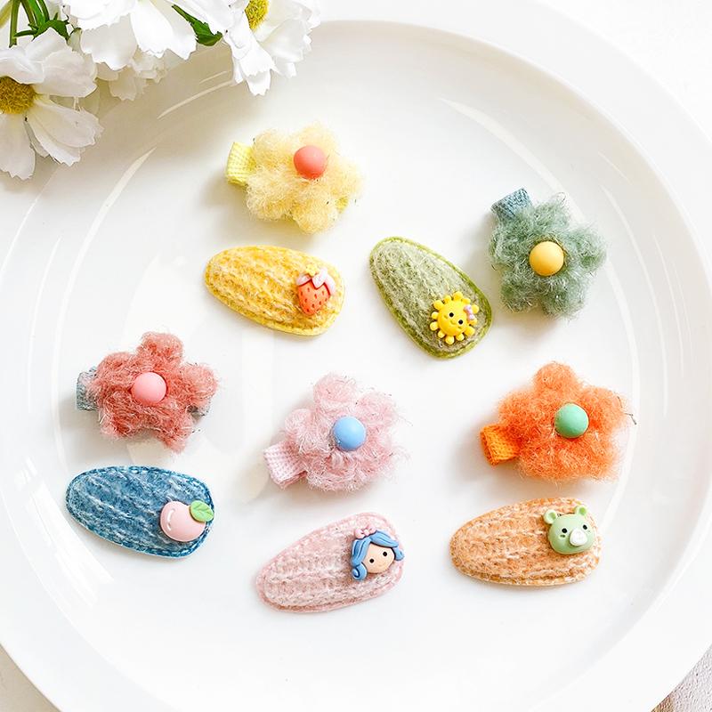 

2 Pcs/Set Children Cute Nylon Cartoon Flower Fruit Ornament Hair Clips Baby Girls Sweet Barrettes Hairpins Kids Hair Accessories, Pink-2 pcs