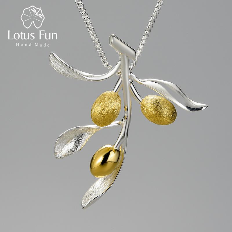

Other Lotus Fun Luxury Olive Leaves Branch Fruits Pendant Fashion Real 925 Sterling Silver Necklace For Women Vintage Jewelry 2021