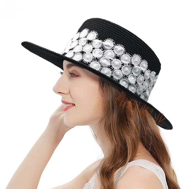 

Stingy Brim Hats Woman Summer Fedora Sunhat Flat Top Elegant Boater Hat Ladies Teen Girls Stylish Vocation Beach Travel Sun, Blue;gray