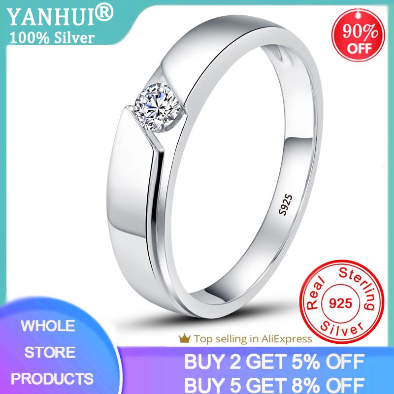 

Cluster Rings YANHI 100% 925 Sterling Silver Wedding For Men And Women 4mm Round Zirconia Diamond Solitaire Ring Couple Jewelry DR11, Golden;silver