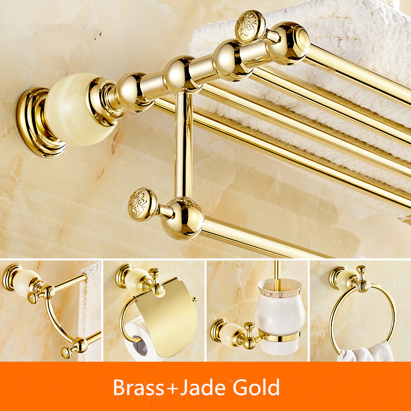 

2021 New Accessories Set,corner Shelf Paper Holder,towel Bar,soap Basket,towel Rack,towel Ring, Bathroom Hardware Set Brass Jade Nmqw