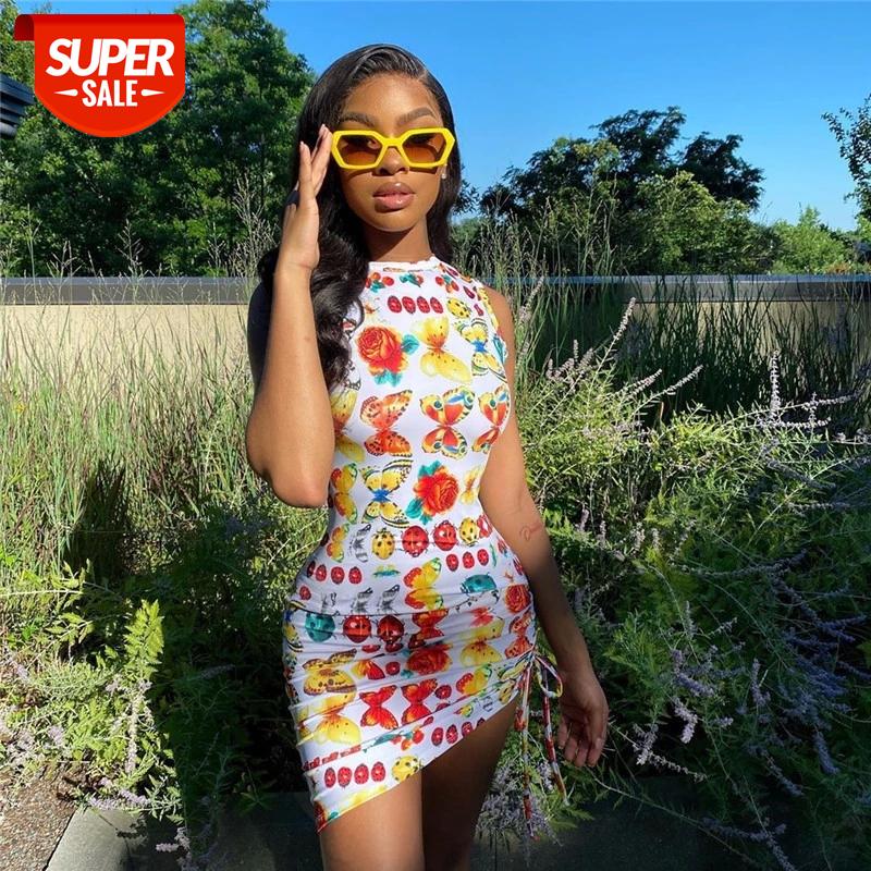 

hirigin 2020 Sexy Women Backless Lace-up Bodycon Summer Dress Fashion O-neck Butterfly Print Asymmetraical Hem Short Mini Dress #hk5P, Black;gray