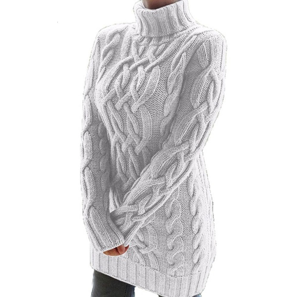 

2021 New Europe Warm Thick Twist Slim Knitted Vintage Thrtleneck Office Lady Elegant Long Sweater M9bi, Khaki