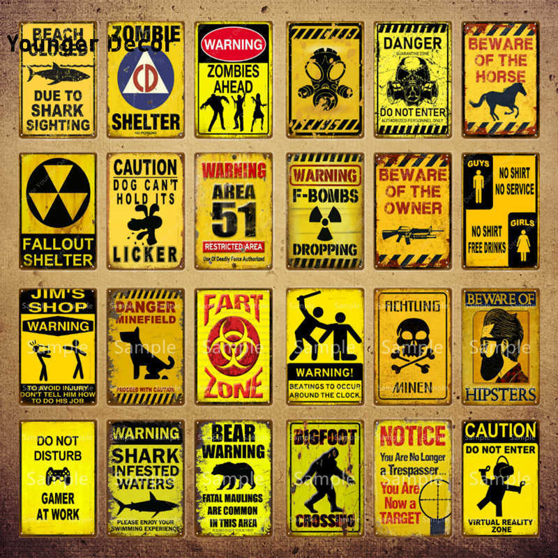 

Vintage Zombie Warning Tin Signs Danger Signage Coffee Bar Restaurant Shop Home Wall Decorative Hanging Metal Poster YI-234