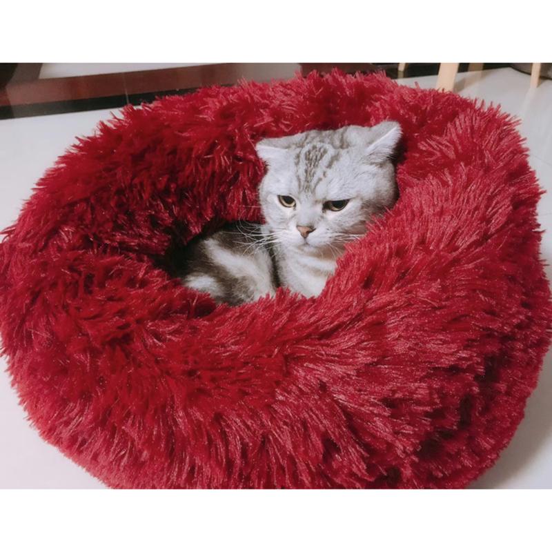 

Portable Cat Bed House Round Plush Dog Bed Dog House Puppy Cushion Warm Soft Comfortable Kennel Beds for Small Large Dogs, White