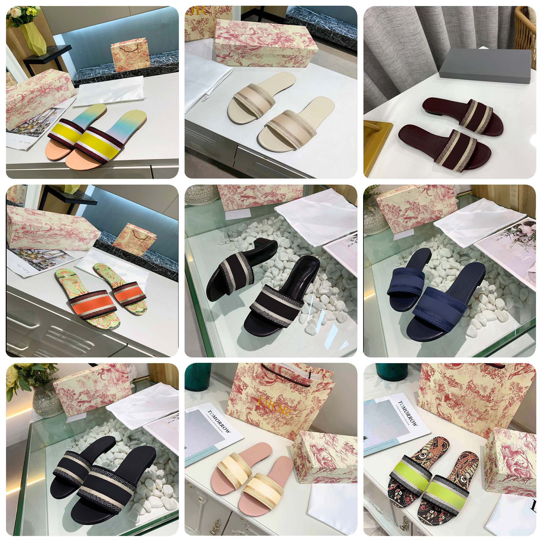 

2021 Woman Denim Slippers Falt shoe Sandals Beach Slide High Quality Slippers Fashion Scuffs Slippers For Lady by shoe02 01, White;red