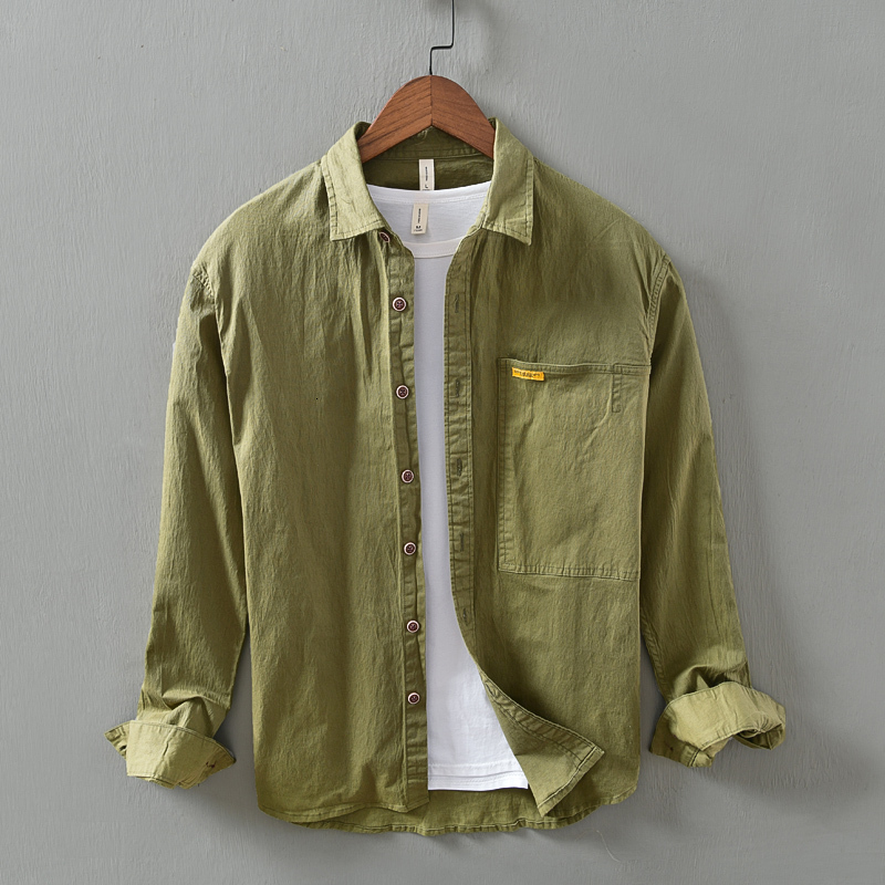 

2021 Long Sleeve Shirt of Solid Cotton Casual Fashion Make Comfortable Spring Tops Men's Shirts Bnvv, Yellow