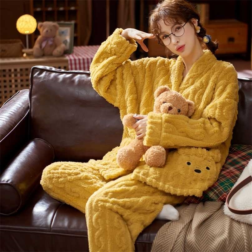 

autumn and winter coral velvet pajama thickening plus cute suit home service flannel 211106, 33