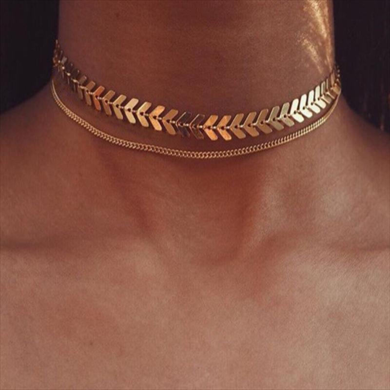 

Chokers Fishbone Chain Necklace For Women Double-layer Clavicle Choker Jewelry