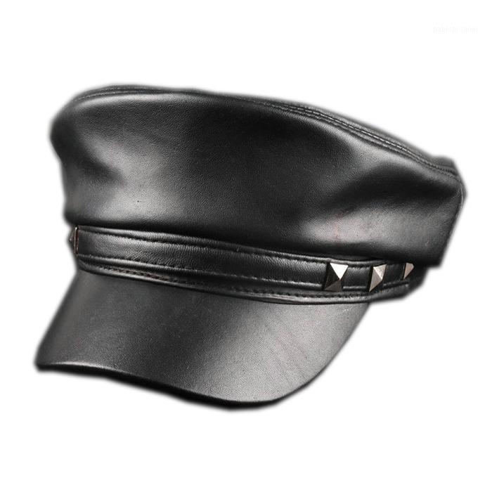 

Berets Harppihop*2021 Spring Sheepskin Hats Genuine Leather Casual Thermal Men Military Hat Short Brim Cadet Adult Cap Women, Style 2