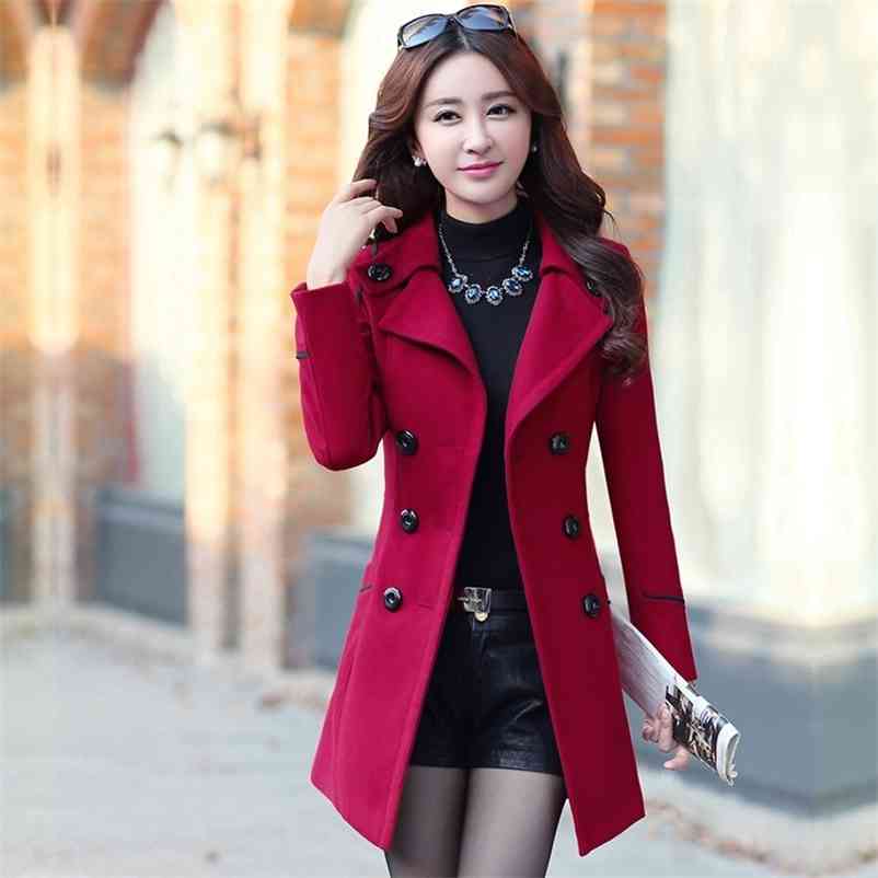 

Korean Coat Fashion Woolen Overcoat Women Slim With Belt Meidum Long Casual Spring Autumn Coats Femme Casaco 210602