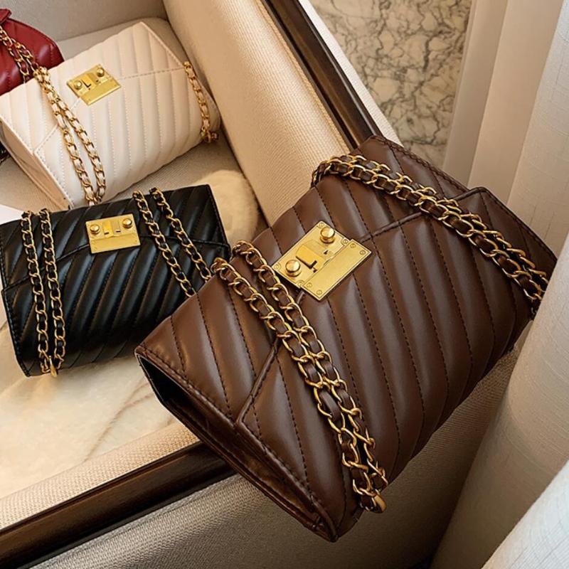 

Lattice Square Crossbody bag 2021 Fashion New High-quality PU Leather Women's Designer Handbag Lock Chain Shoulder Messenger Bag, Black