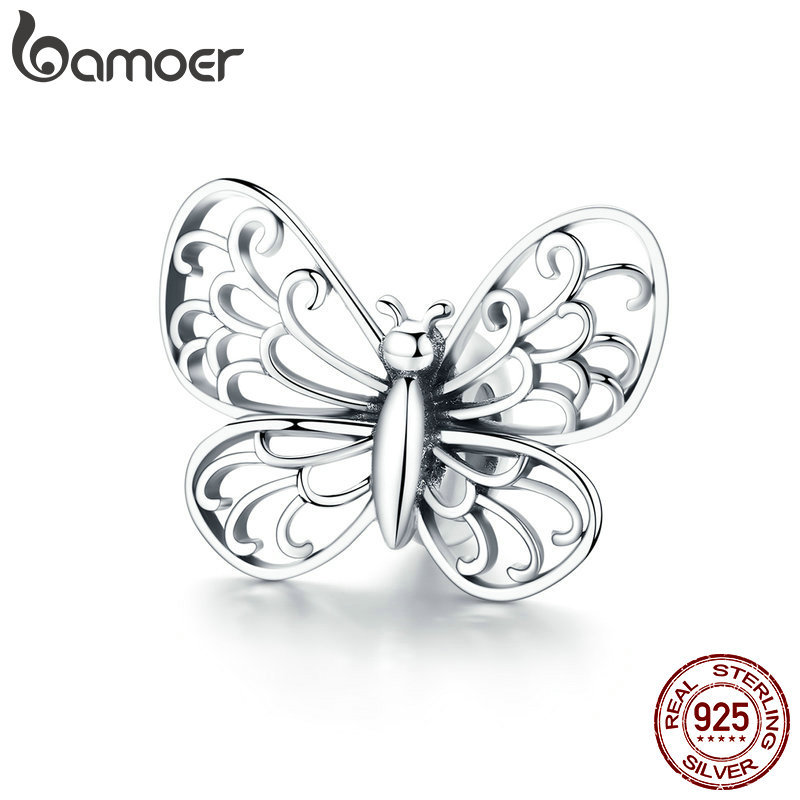 

BAMOER 925 Sterling Silver Crystal Butterfly Insect Charms Beads fit Original Charm Bracelets Women Necklaces Jewelry BSC062 Q0531