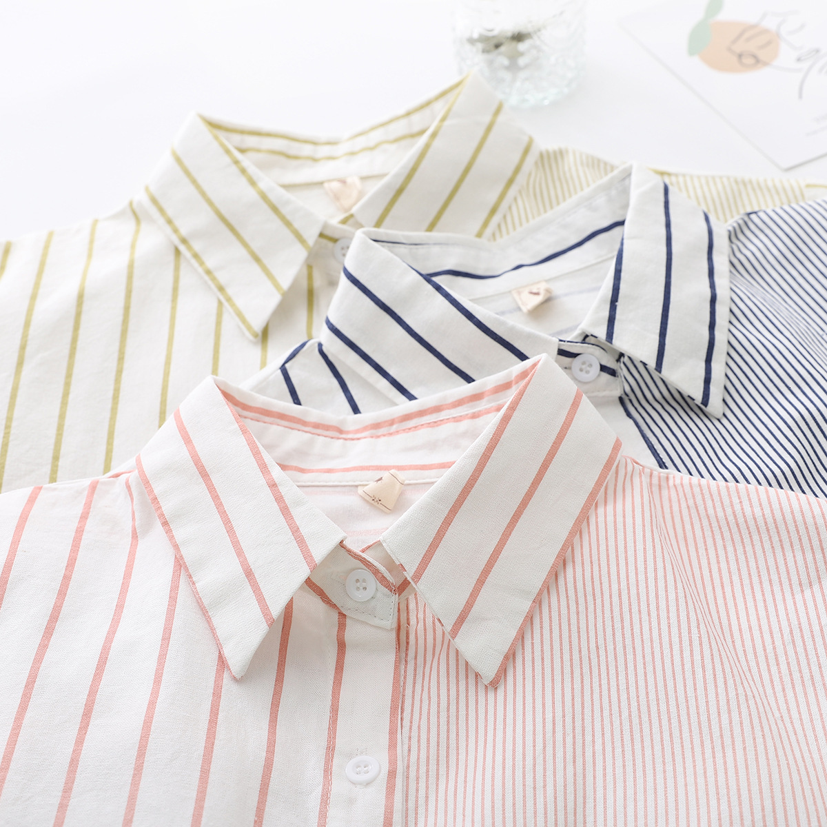 

2021 Striped Shirts Womens Blouses 100% Cotton Lady Tops Long Sleeve Patchwork Female Clothes Spring Autumn New Arrivals Bwu5, Pink stand