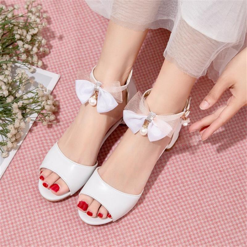 

Sandals PXELENA Korean Lolita Girls Butterfly-knot Dance Party Dress Women Wedding Shoes Bride White Pink Blue Low Heels 34-43