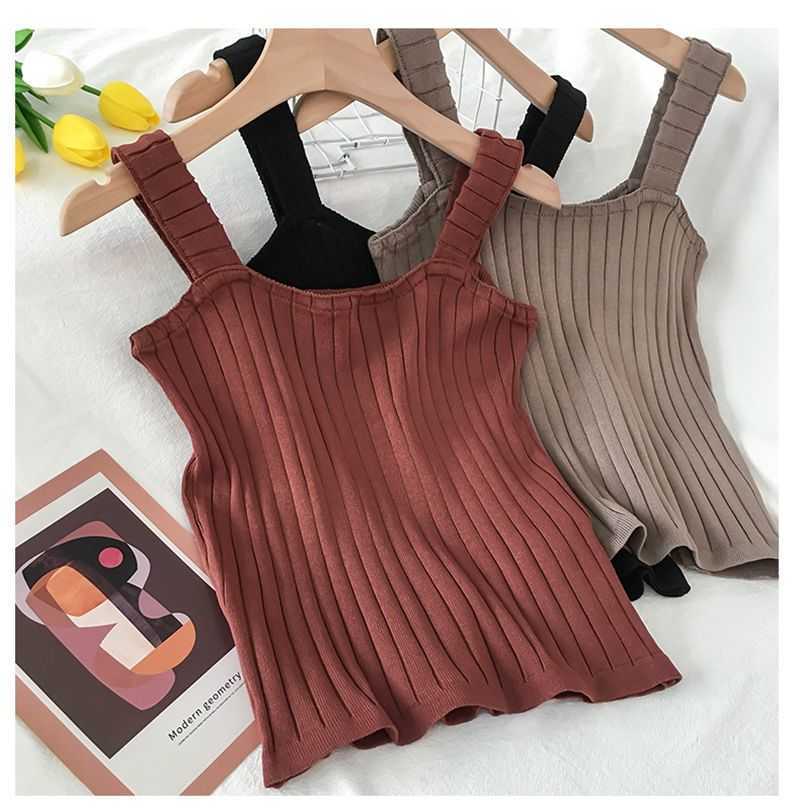 

Knitted Women Tank Top Solid Slim Stretchy Ribbed Sleeveless Girls Summer Tops Camisole W859 210526, Black