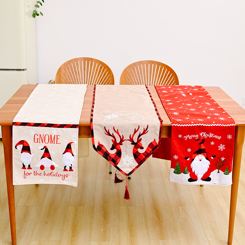 

Christmas Coffee Tassel Table Runner Restaurant Table Santa Claus Table Runner Decoration New Embroidered Deer Tablecloth