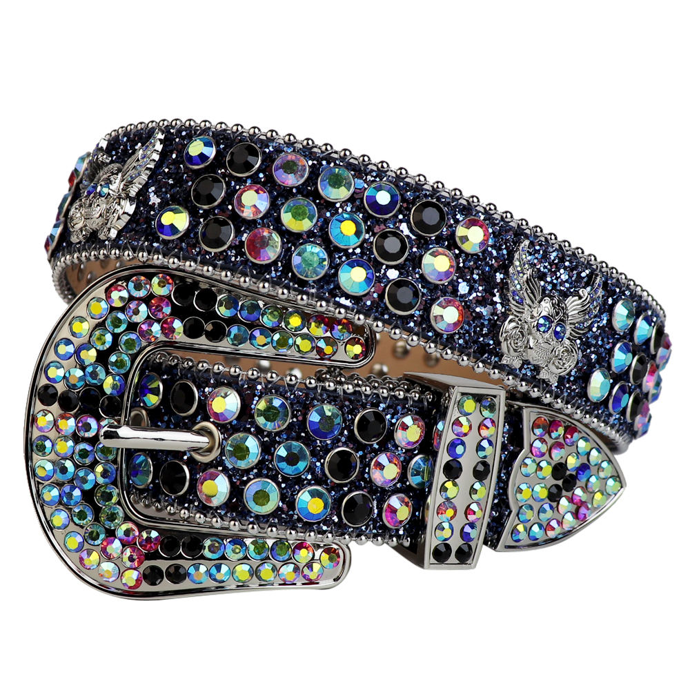 

Western Cowboy Belt BB Simon Fashion Cowgirl Bling Bling Rhinestone Belt with Eagle Concho Studded Removable Buckle Large Size Belts for Men, With logo