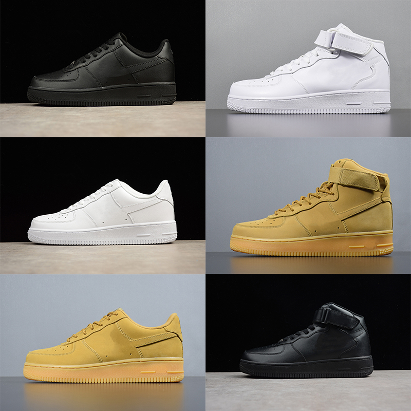 

Classic Forces Low One Fashion Running Shoes All White Black Brown Solid Cheap Womens Air High Skateboard Shoes AF Mens Trainers Sneakers