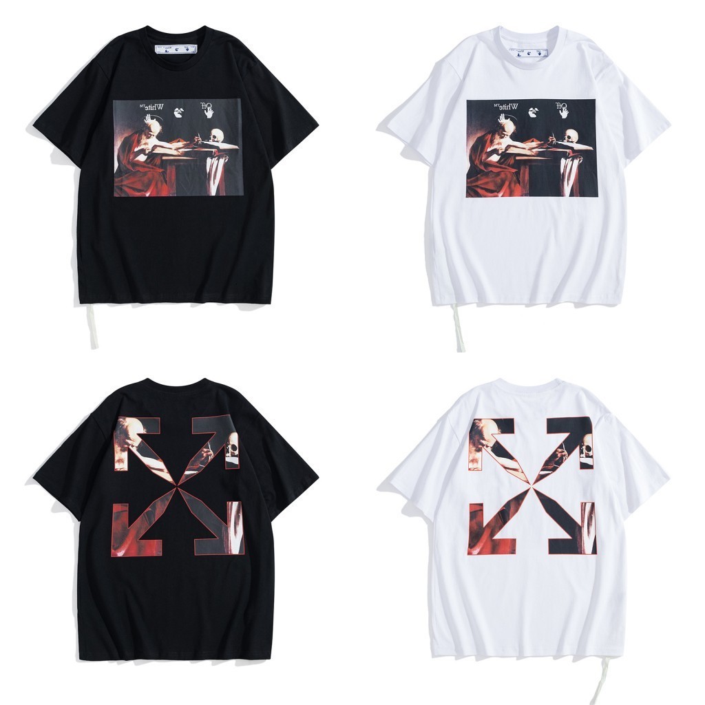 

Off Style White Religious Print Pullover Short Sleeve t Shirt