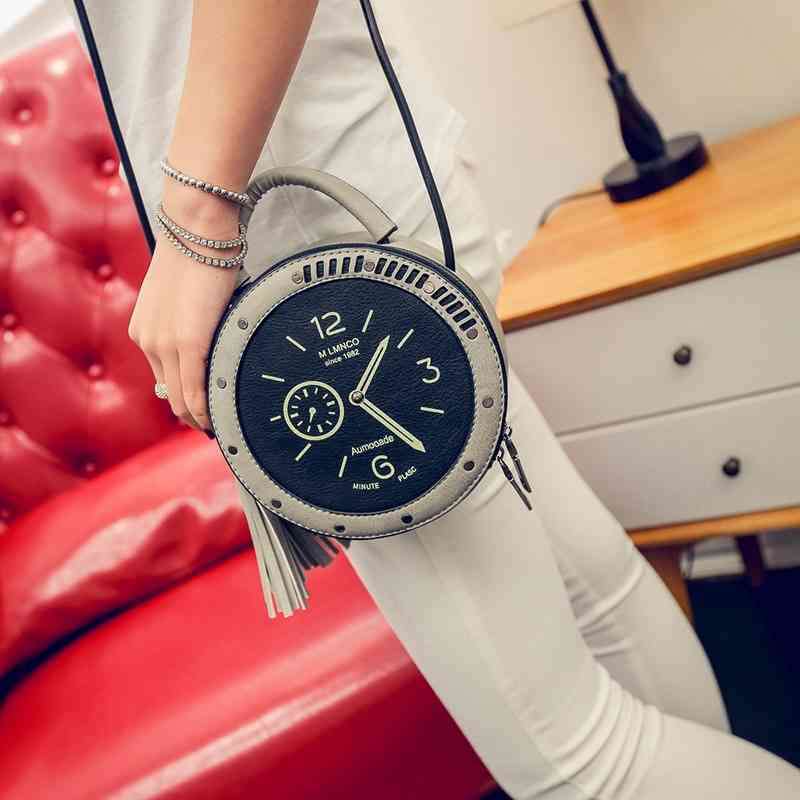 

2021 new personalized clock shape watch portable one shoulder women's fashion bag, Black