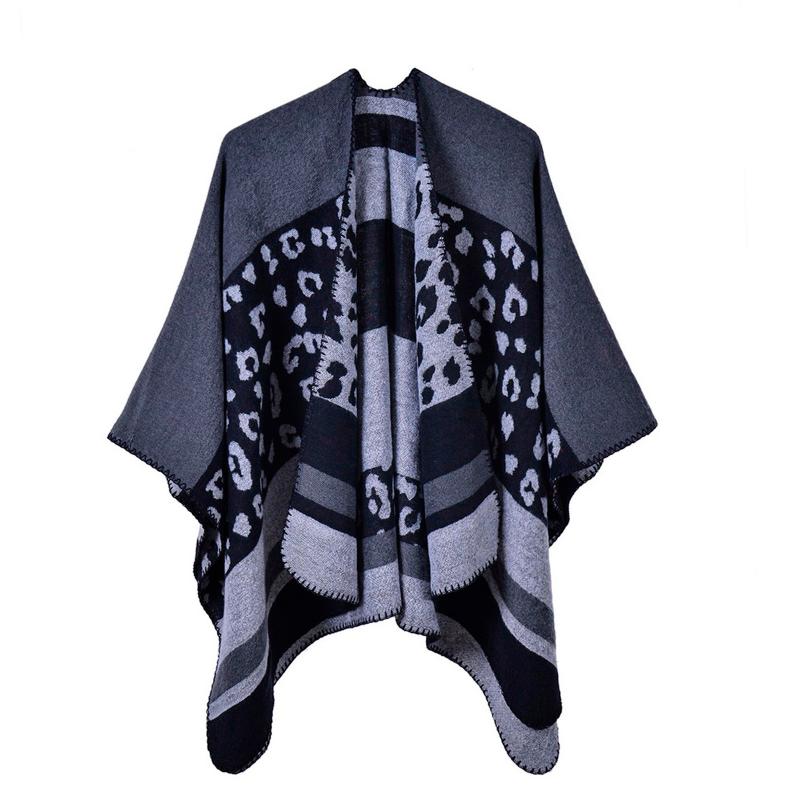 

Women's Jackets Shawl Wrap Leopard Print Open Front Knitted Cashmere Winter Thick Super Soft Cardigans Sweater Ruana Lightweight Jacket, Black;brown