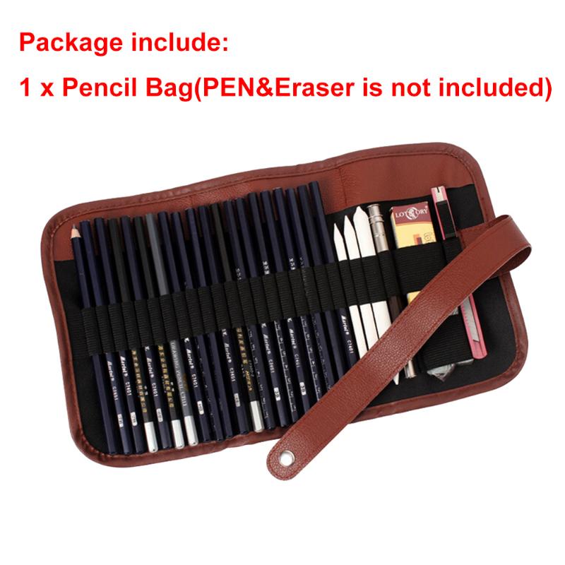 

1PC Retro Canvas Artists Pencil Case 24 holes roll brush pen pouch for artist students Makeup office school bag High quality, Black