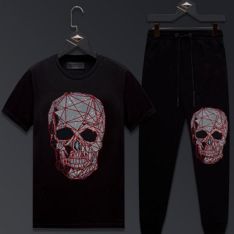 

2021 New Mens Sets Casual Summer Clothing 2 Piece Short Sleeve Set Hot Drill Track Suits Male Tracksuits Xw7k, Color as shown