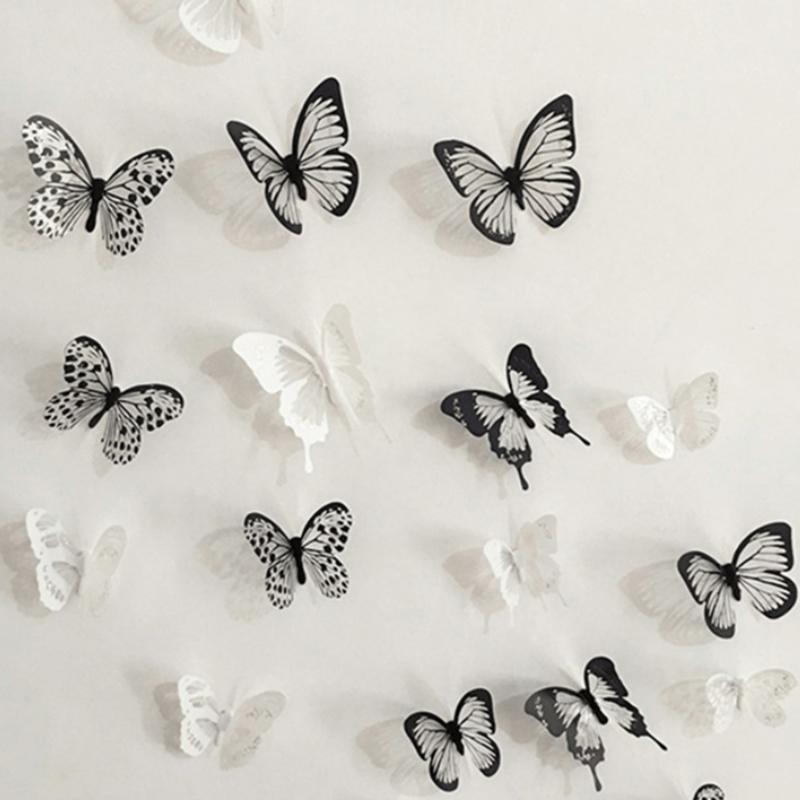 

Wall Stickers 18pcs Black White 3D Crystal Butterfly Sticker Wedding Decoration Butterflies Art Decals Living Room Bedroom Decor