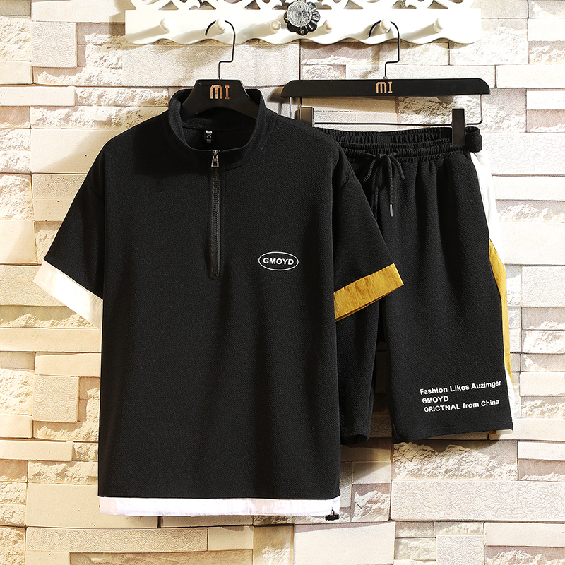 

New 2021 Summer Black White Tracksuits Men's Sport Short Sleeves T-shirt+pants Sportswear Brand Sporting Suit Clothess Gqk7, 822 2