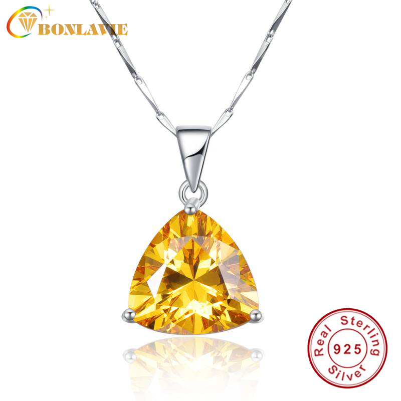 

BONLAVIE 100% 925 Sterling Silver Pendant Necklaces with Yellow Citrine Pendant Stone Best Gift for Girl Friend Wedding Jewelry Q0127
