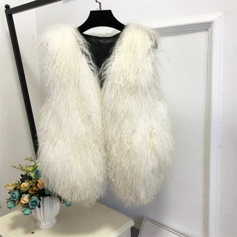 

V neck Natural 100% Pure Mogolia Fur Vest Genuine Real Sheep Fur Gilet Basic Match Short Drop Fur Coat tsr855 211018, Black