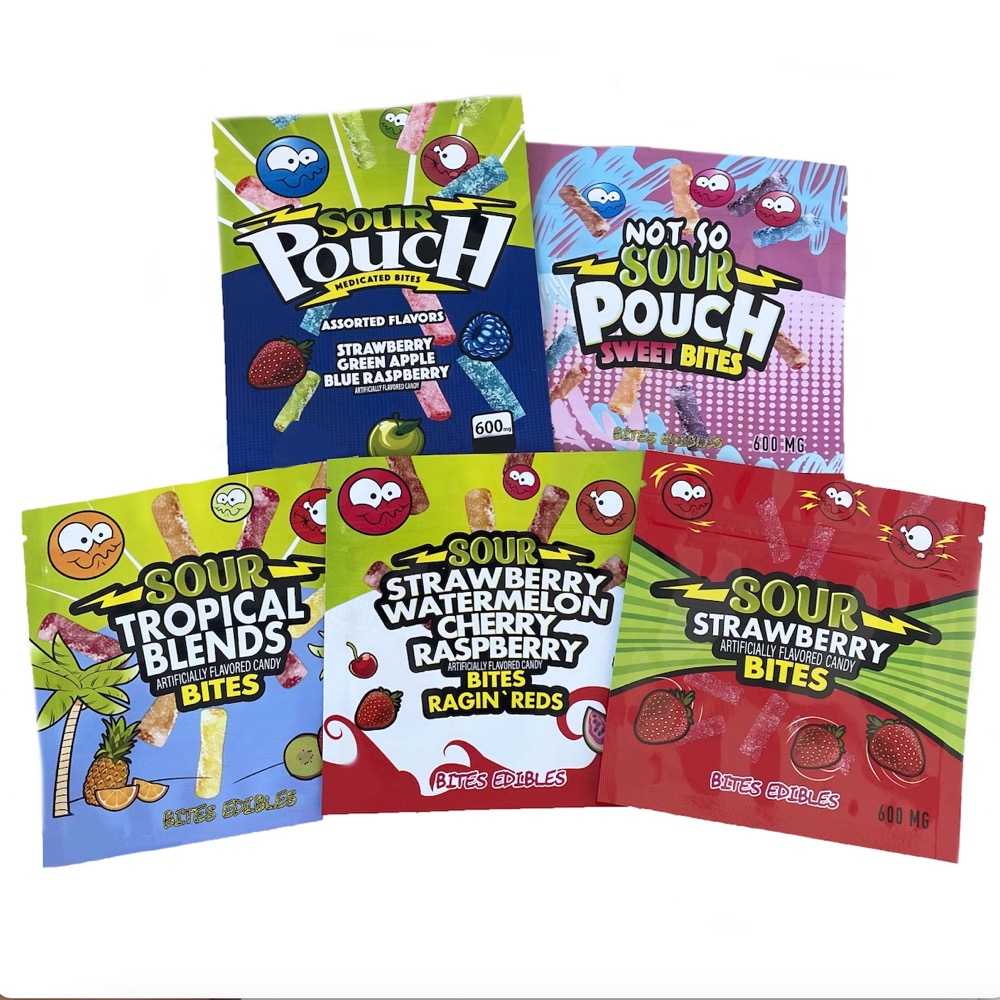 

sour pouch sweet bites mylar package bags 600mg edible cannaburst sweetarts strawberry tropical blends infused